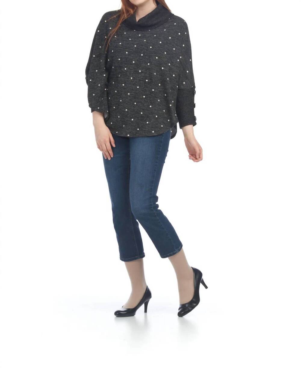 NEW PAPILLON heathered polka dot cowl neck poncho in charcoal